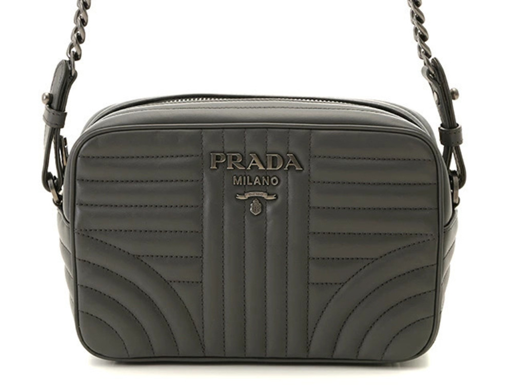 Prada Diagram Leather Shoulder Bag Calfskin Marble Gray Silver